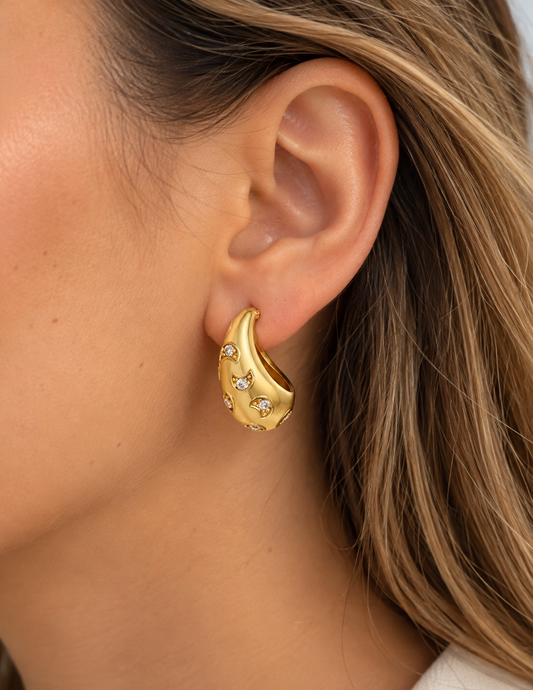 Aros Gota Luna Enchape Oro 18K
