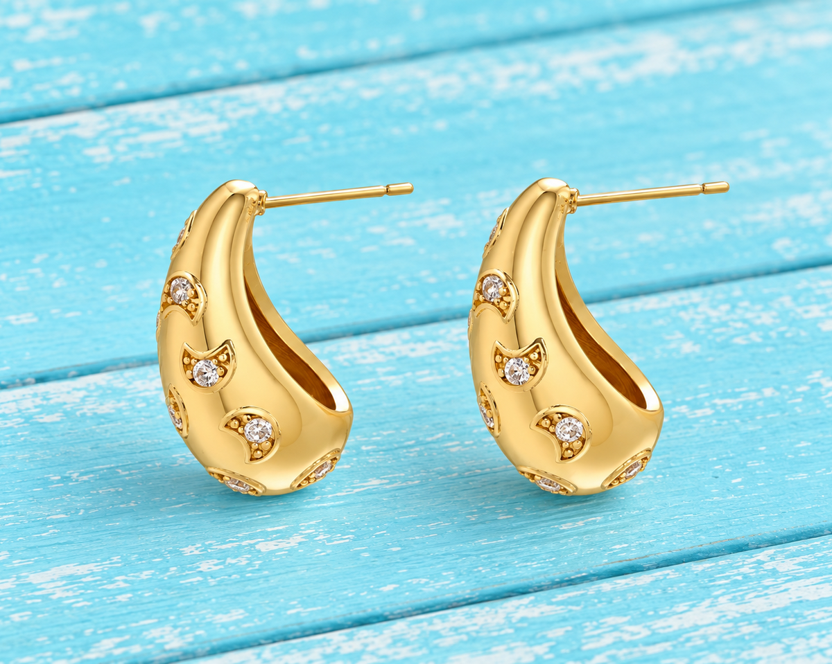 Aros Gota Luna Enchape Oro 18K